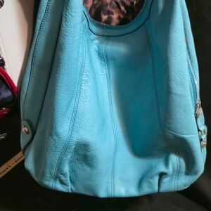B. Makowsky Blue Leather Slouchy Hobo